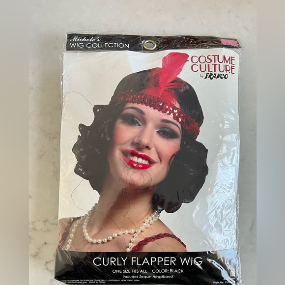 Halloween Costume New Curley Flapper Wig Black - Picture 3 of 5